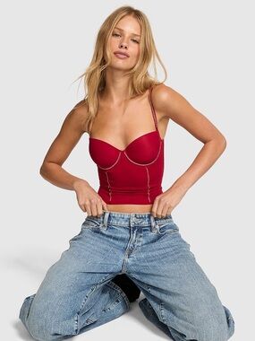 PINK Victoria’s Secret Size Medium DD WINK Red Lacquer Corset Top
